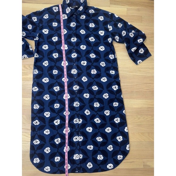Uniqlo x Marimekko Navy Blue Flannel Long Sleeve Shirt Dress Pockets Women Large - Picture 7 of 12